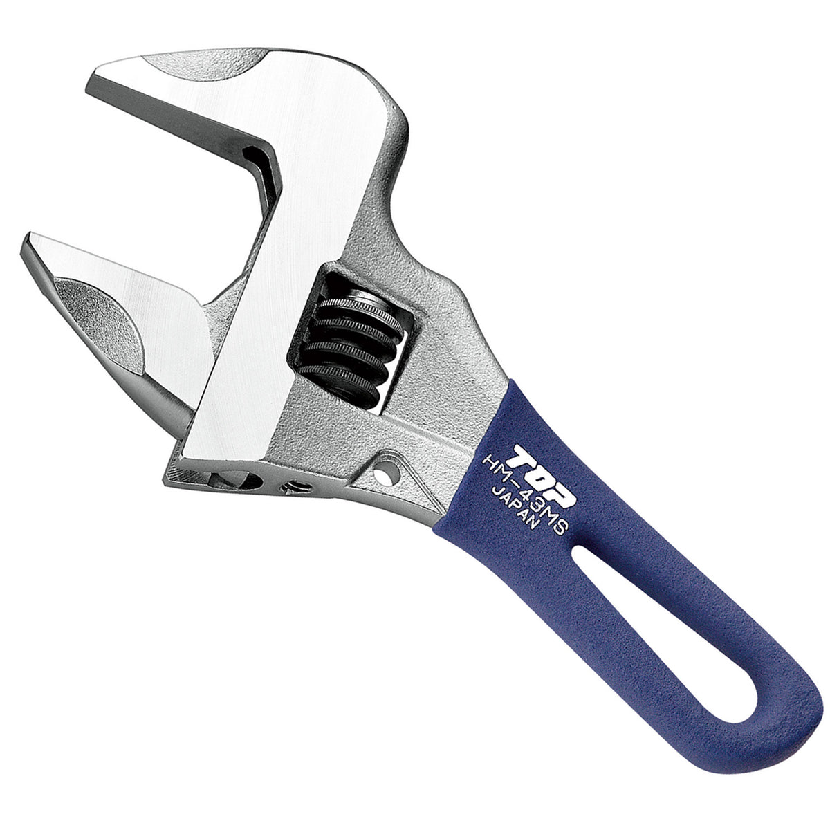 TOP Kogyo Short Work-Wide Adjustable Wrench 43mm Jaw Opening, Navy Grip HM-43MSNB
