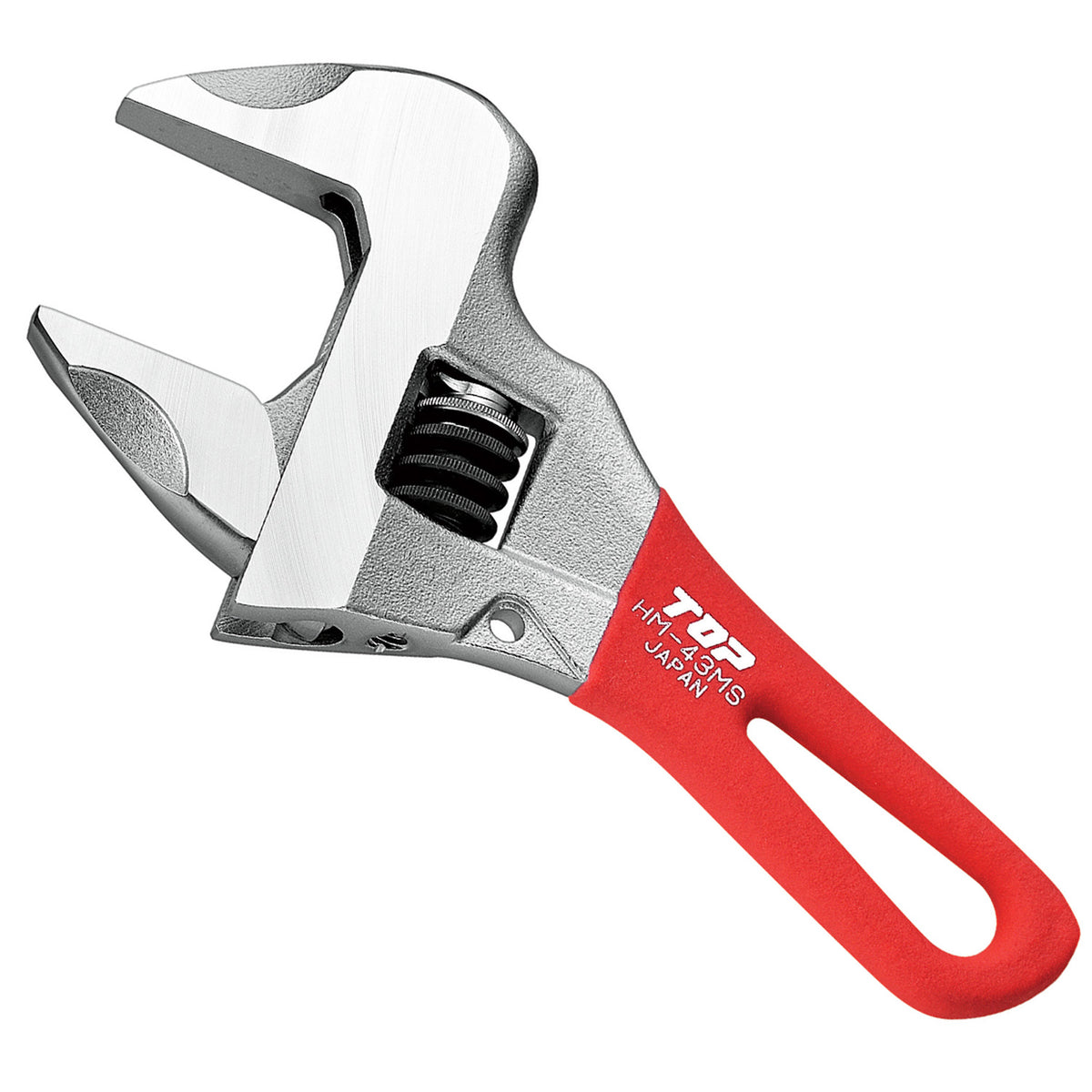 TOP Kogyo Short Work-Wide Adjustable Wrench 43mm Jaw Opening, Red Grip HM-43MSR