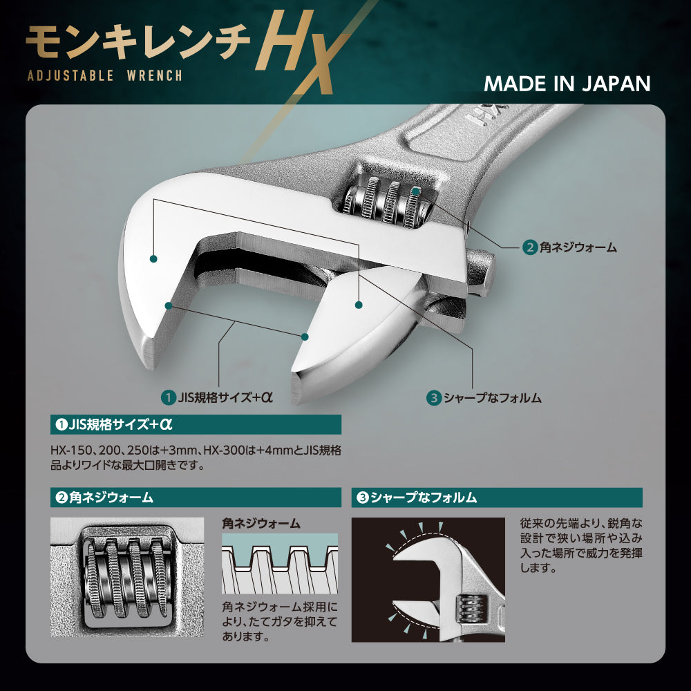 TOP Kogyo Adjustable Wrench 32mm Jaw Opening HX-250