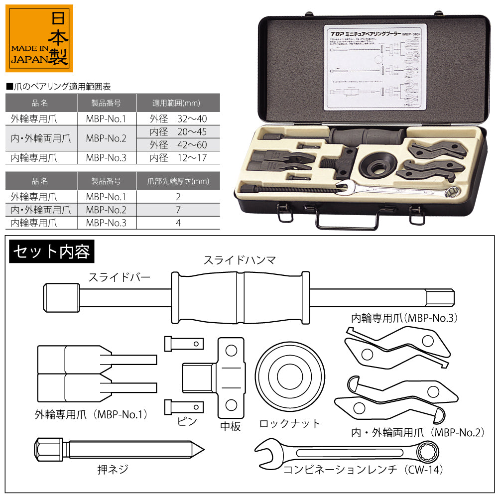 TOP Kogyo Miniature Bearing Puller Set MBP-510