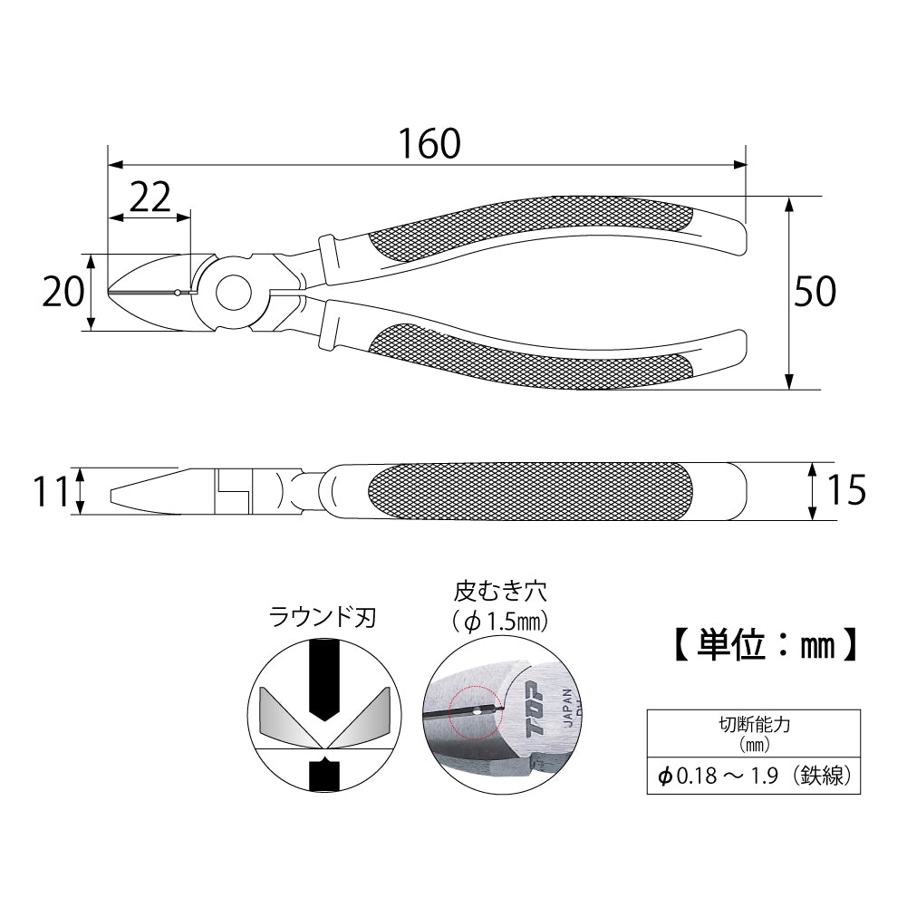 TOP Kogyo Heavy-Duty Nippers with Molded Grip 150mm NI-150PG