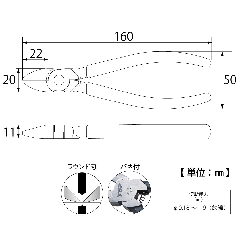 TOP Kogyo Heavy-Duty Nippers S-Type with Spring 150mm NI-150S