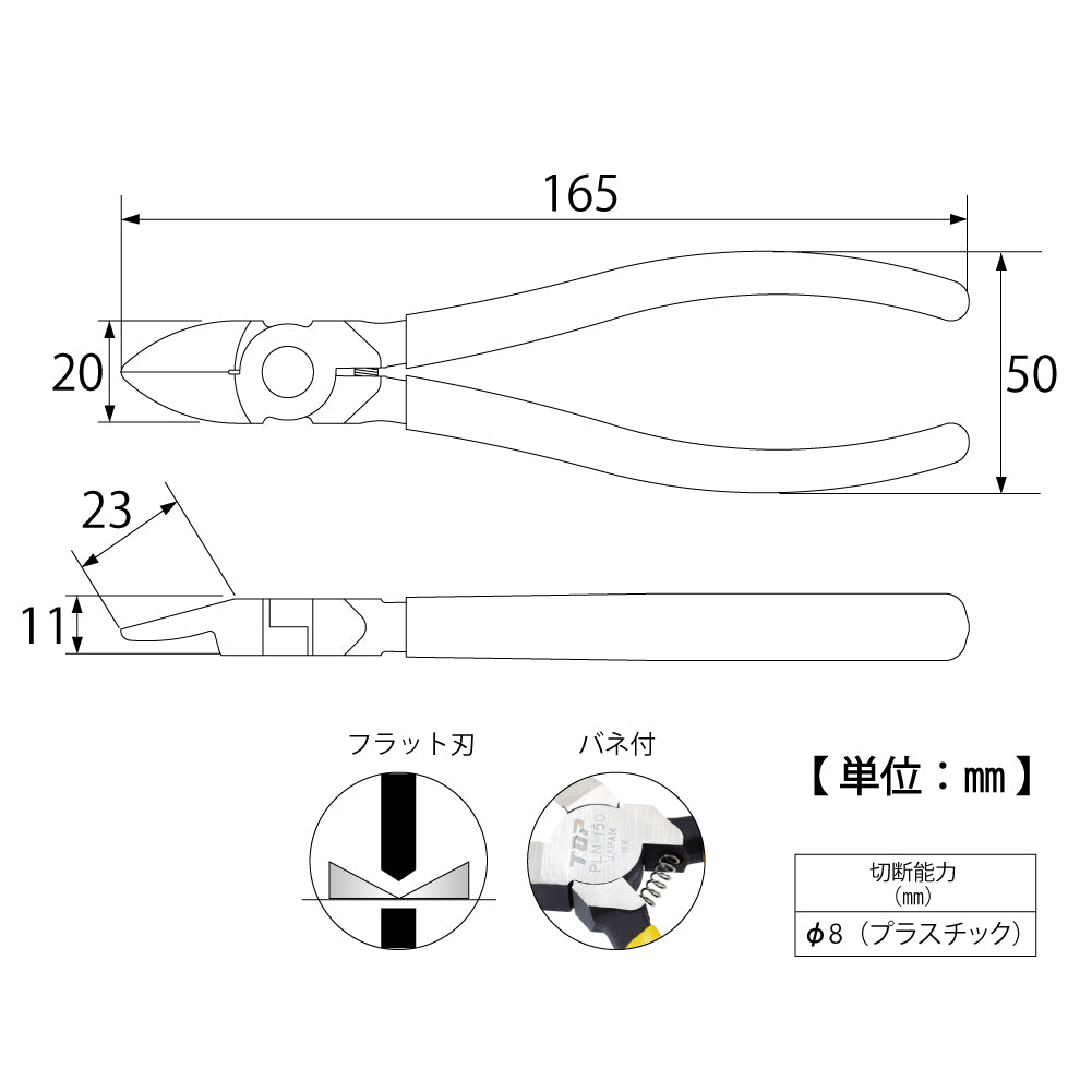 TOP Kogyo Plastic Nippers with Spring (Flat Blade) 150mm PLN-150