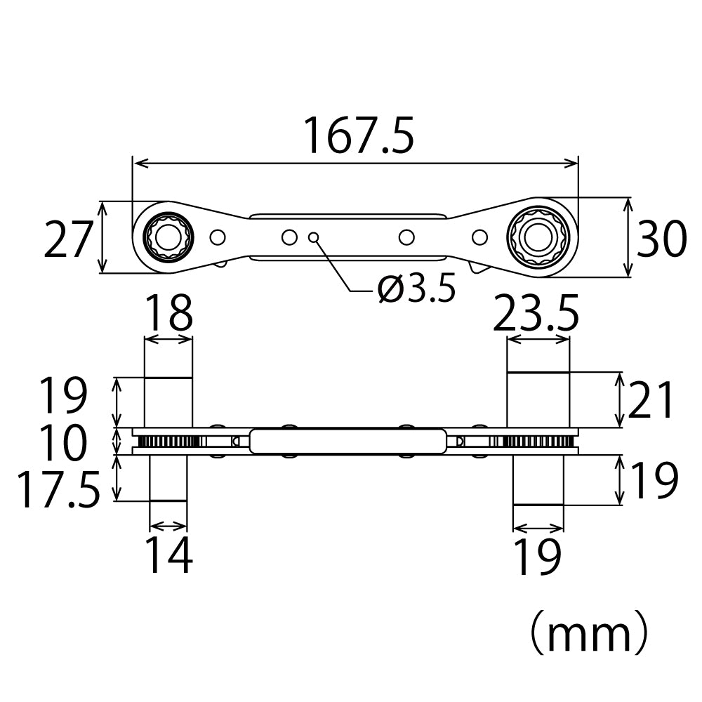 TOP Kogyo Hi-Kan Latch Ratchet Wrench 10 x 13 x 14 x 17mm PRW-4HLK