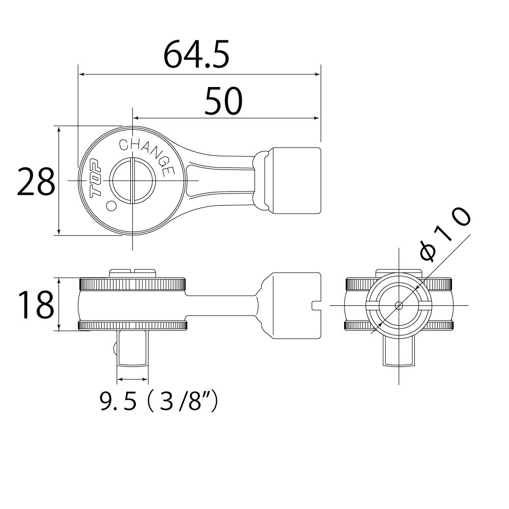 TOP Kogyo Ratchet Torque Head 9.5mm Drive 10mm Dia. RH3-10TH