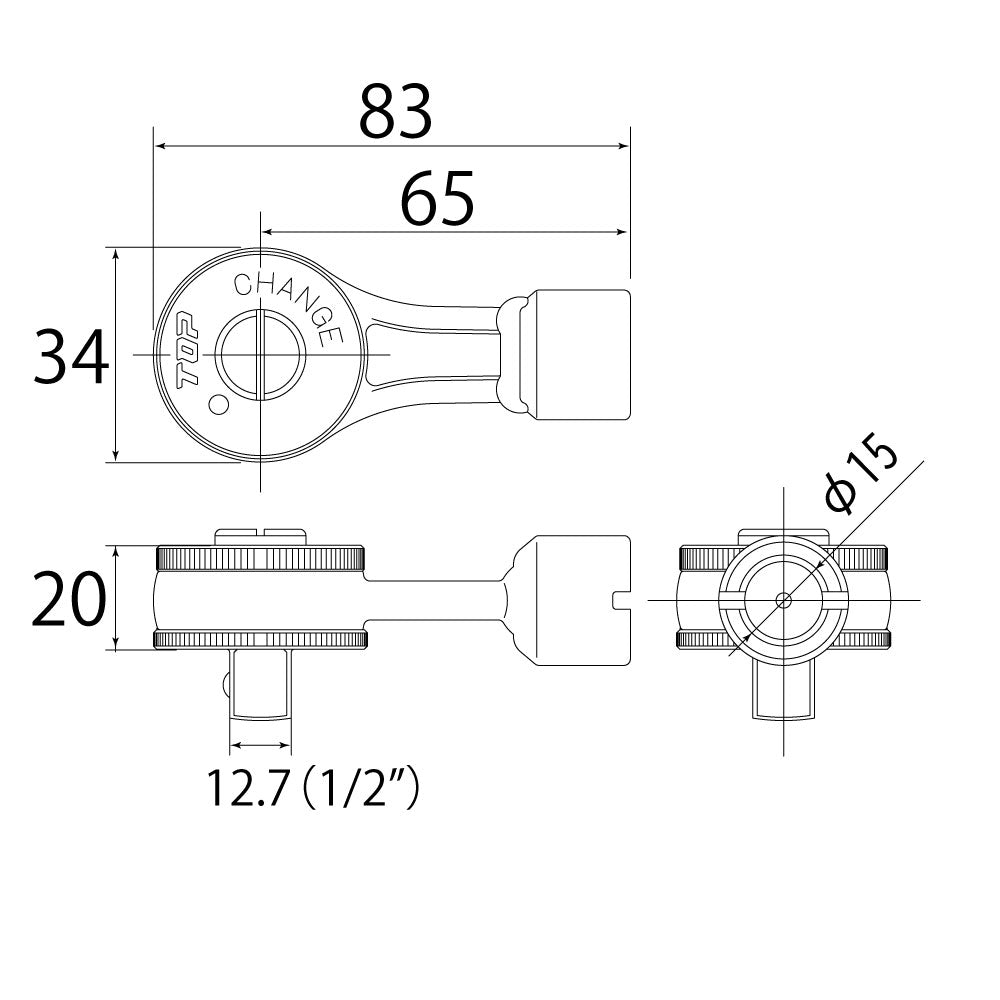TOP Kogyo Ratchet Torque Head 12.7mm Drive 15mm Dia. RH4-15TH