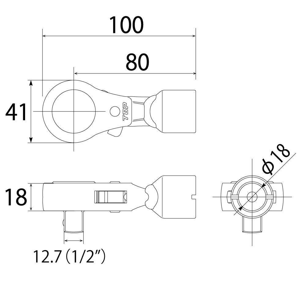 TOP Kogyo Ratchet N-Type Torque Head 12.7mm Drive 15mm Dia. RH4N-15TH