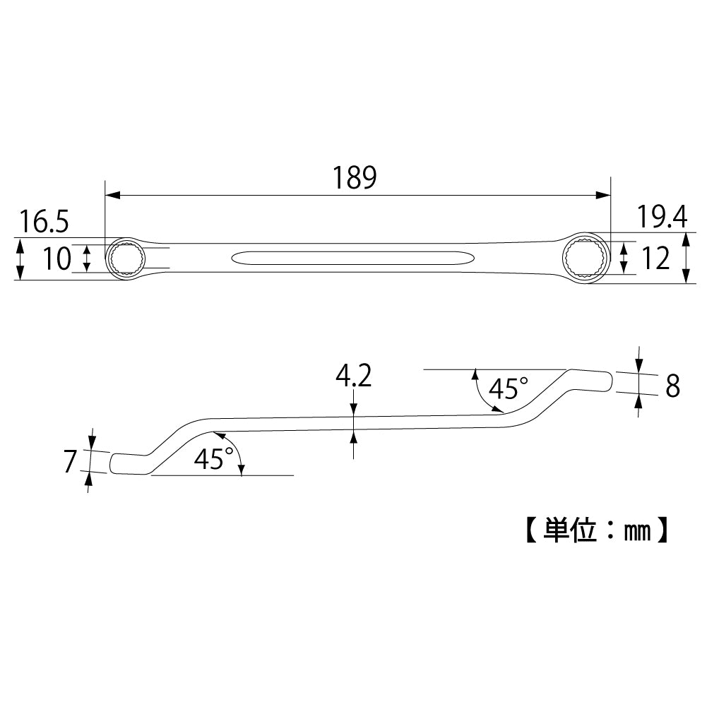 TOP Kogyo Long 45° Double Box-End Wrench 10 x 12mm TM-10X12
