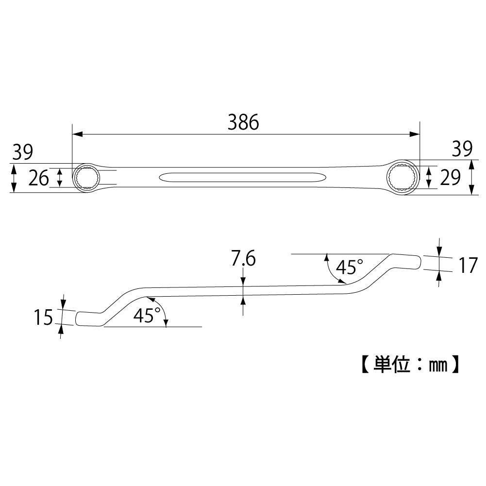 TOP Kogyo Long 45° Double Box-End Wrench 26 x 29mm TM-26X29