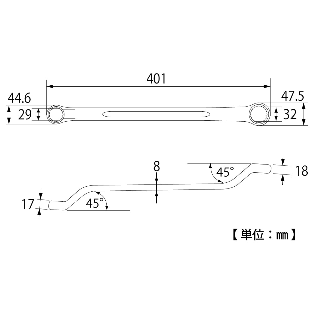TOP Kogyo Long 45° Double Box-End Wrench 30 x 32mm TM-30X32