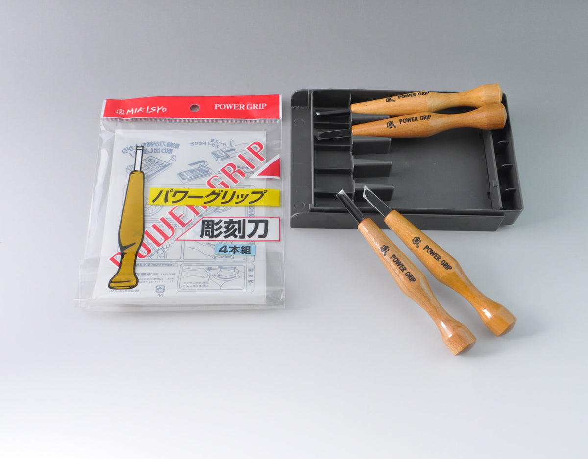Mikisyo Power Grip Carving Tool Set 4pcs Plastic Case Left-Handed #80006