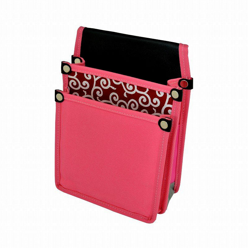 Marukin Canvas Waist Pouch with Inner Pocket, Red Japanese Pattern, Pink YK-24