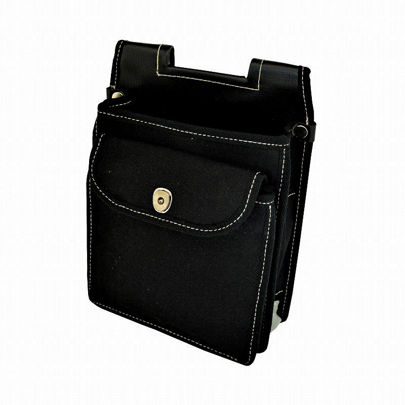 Marukin Canvas Waist Pouch with Inner Pocket, Rounded Corners, No Rivets, with Flap, Black