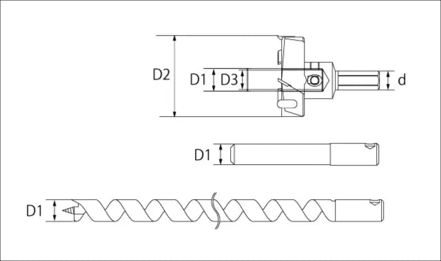 Star-M T.C.T. P-Type Counterbore Bit - Full Set: Pipe x Cutter + Guide + Drill 15X55 28P-S1555